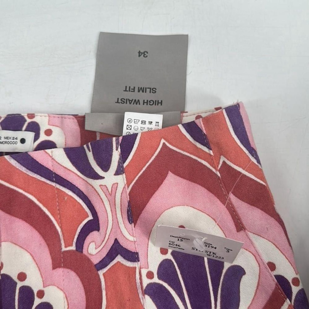Zara Floral Chino Ankle Trouser Pants summer house vacation sz 2 NWT - Picture 6 of 9